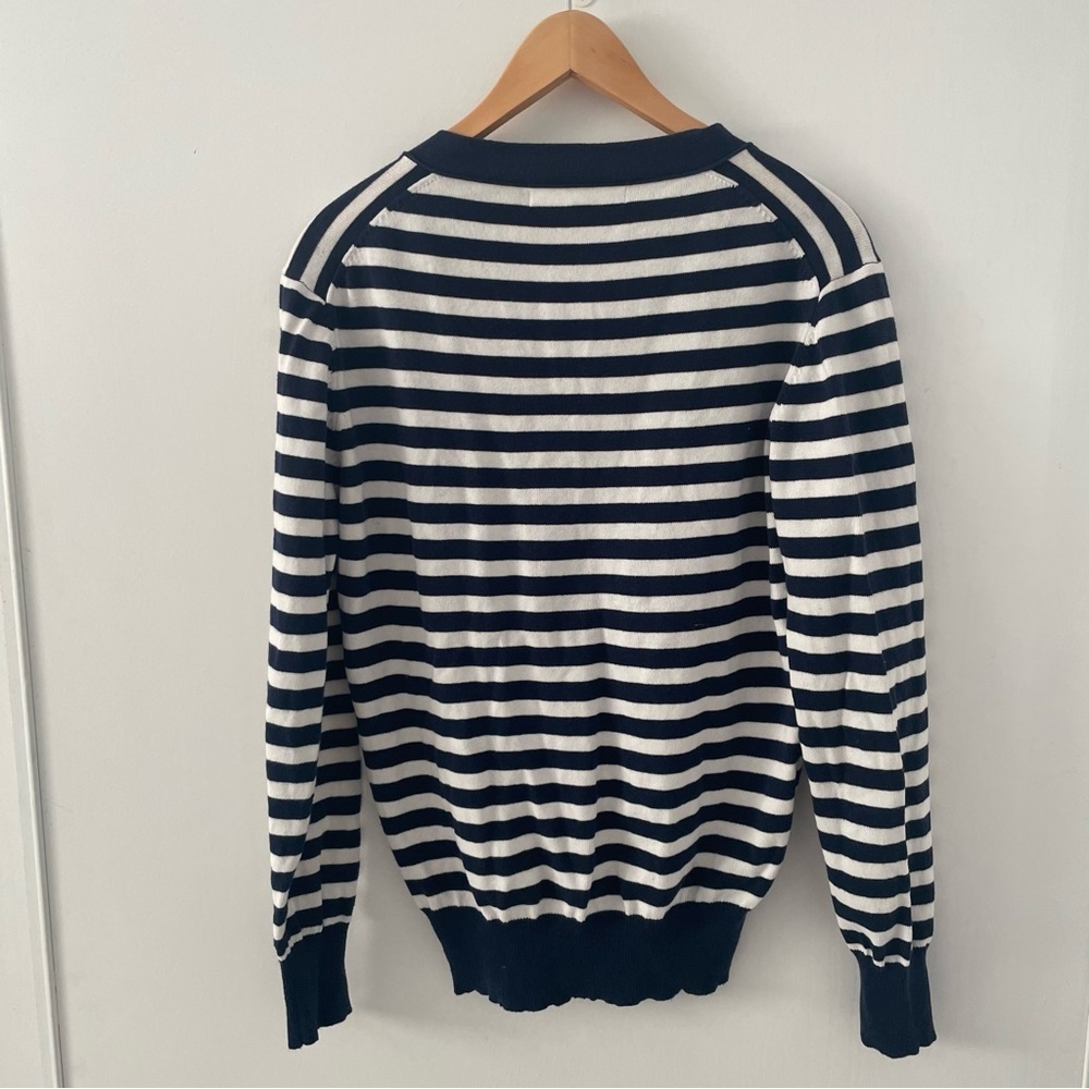 Comme Des Garcons Play Red Heart Stripped Knit Sweater Blue - Picture 7 of 8